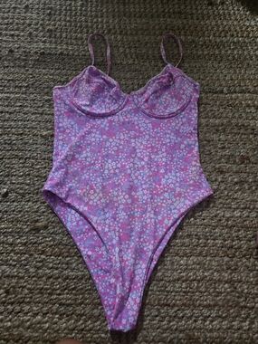 Kulani Kinis Lilac-Pink Floral Underwire One-Piece Swim Bodysuit